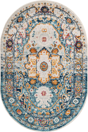 Teal 4' x 6' Madeline Vintage Oval Area Rug 100% Polypropylene Distressed Traditional Carpet for Classic Interior Home Design for Sale at Rug Engine