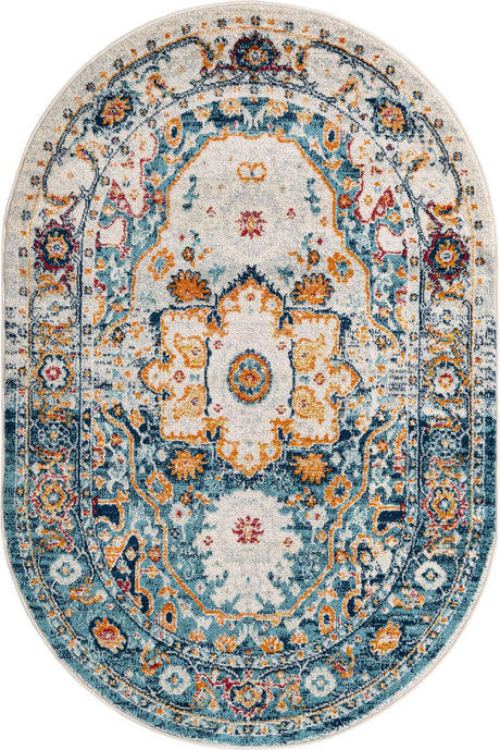 Teal 4' x 6' Madeline Vintage Oval Area Rug 100% Polypropylene Distressed Traditional Carpet for Classic Interior Home Design for Sale at Rug Engine