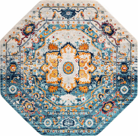 Teal 7' 10 x 7' 10 Madeline Vintage Octagon Area Rug 100% Polypropylene Distressed Traditional Carpet for Classic Interior Home Design for Sale at Rug Engine