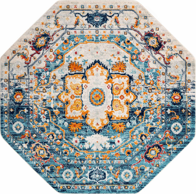 Teal 7' 10 x 7' 10 Madeline Vintage Octagon Area Rug 100% Polypropylene Distressed Traditional Carpet for Classic Interior Home Design for Sale at Rug Engine
