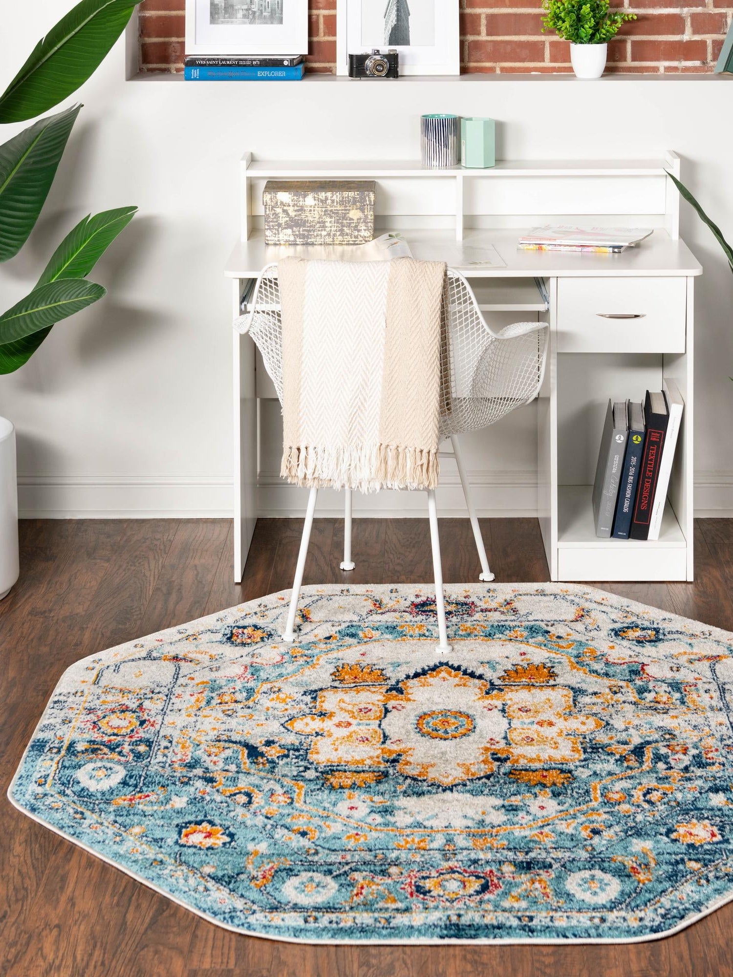Teal 7' 10 x 7' 10 Madeline Vintage Octagon Area Rug 100% Polypropylene Distressed Traditional Carpet for Classic Interior Home Design for Sale at Rug Engine