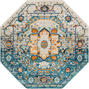 Teal 5' 3 x 5' 3 Madeline Vintage Octagon Area Rug 100% Polypropylene Distressed Traditional Carpet for Classic Interior Home Design for Sale at Rug Engine