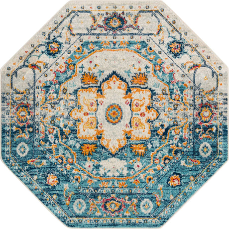 Teal 5' 3 x 5' 3 Madeline Vintage Octagon Area Rug 100% Polypropylene Distressed Traditional Carpet for Classic Interior Home Design for Sale at Rug Engine