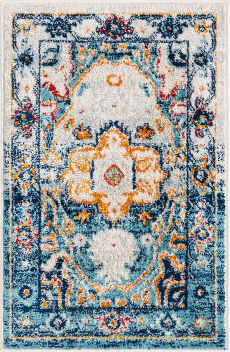 Teal 2' x 3' Madeline Vintage Rectangle Area Rug 100% Polypropylene Distressed Traditional Carpet for Classic Interior Home Design for Sale at Rug Engine
