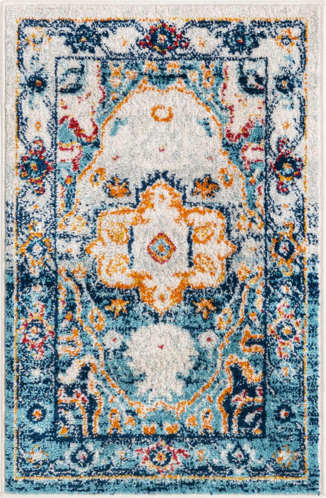 Teal 2' x 3' Madeline Vintage Rectangle Area Rug 100% Polypropylene Distressed Traditional Carpet for Classic Interior Home Design for Sale at Rug Engine