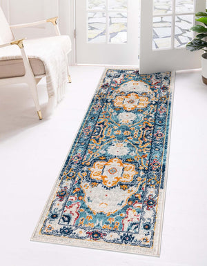 Teal 2' x 9' 10 Madeline Vintage Runner Area Rug 100% Polypropylene Distressed Traditional Carpet for Classic Interior Home Design for Sale at Rug Engine