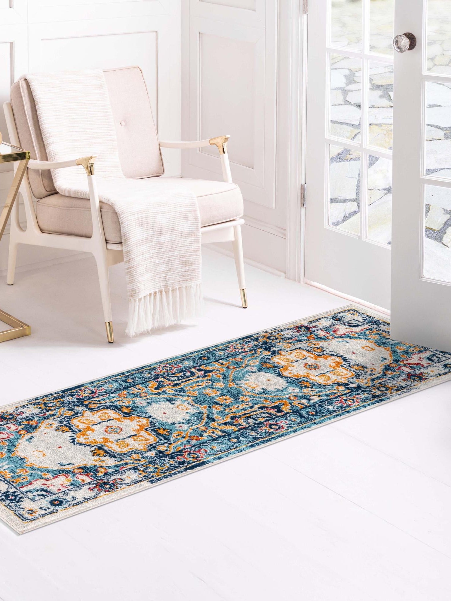Teal 2' x 9' 10 Madeline Vintage Runner Area Rug 100% Polypropylene Distressed Traditional Carpet for Classic Interior Home Design for Sale at Rug Engine