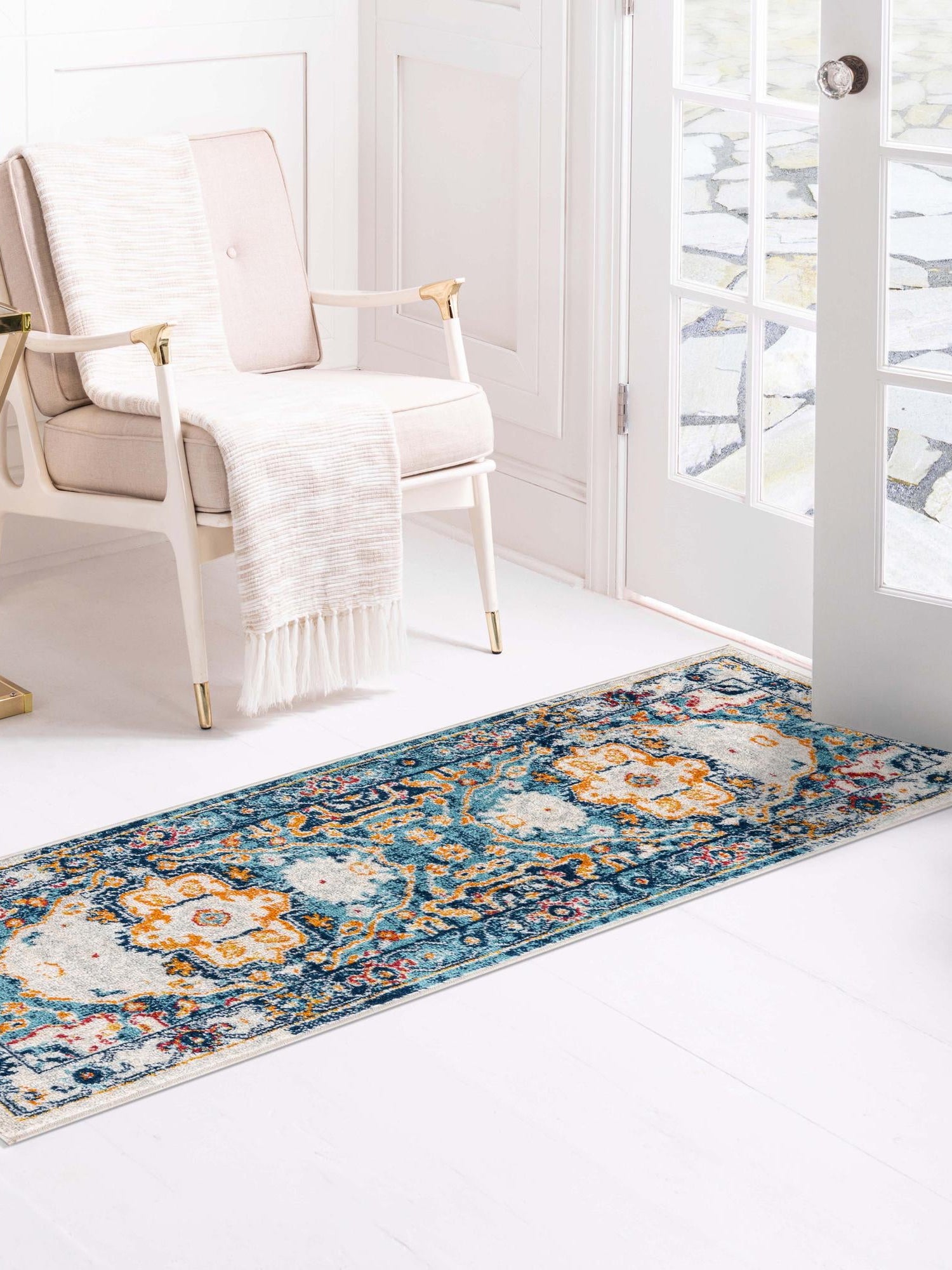 Teal 2' x 9' 10 Madeline Vintage Runner Area Rug 100% Polypropylene Distressed Traditional Carpet for Classic Interior Home Design for Sale at Rug Engine