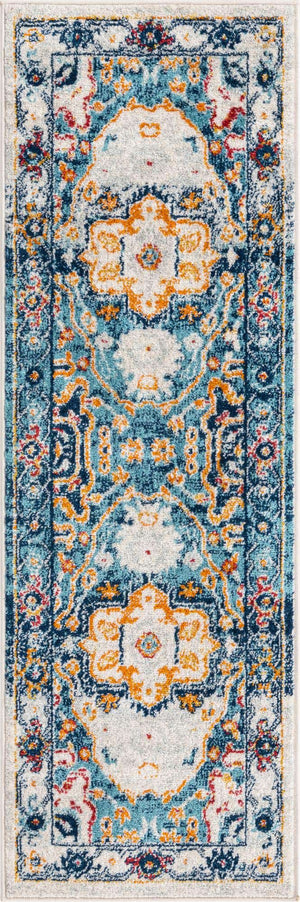 Teal 2' x 6' Madeline Vintage Runner Area Rug 100% Polypropylene Distressed Traditional Carpet for Classic Interior Home Design for Sale at Rug Engine