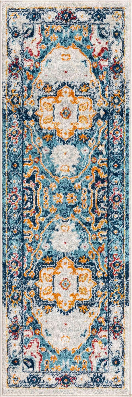 Teal 2' x 6' Madeline Vintage Runner Area Rug 100% Polypropylene Distressed Traditional Carpet for Classic Interior Home Design for Sale at Rug Engine