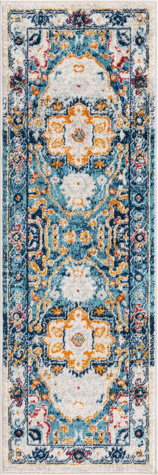 Teal 2' x 6' Madeline Vintage Runner Area Rug 100% Polypropylene Distressed Traditional Carpet for Classic Interior Home Design for Sale at Rug Engine