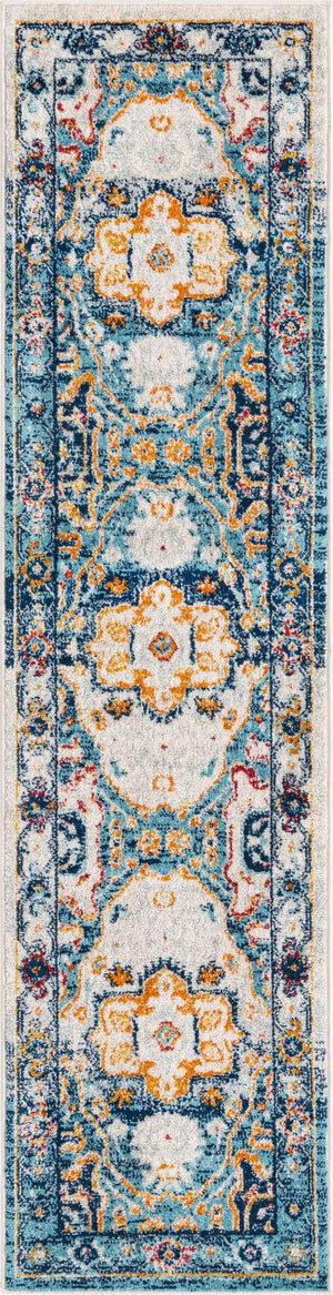 Teal 2' x 8' Madeline Vintage Runner Area Rug 100% Polypropylene Distressed Traditional Carpet for Classic Interior Home Design for Sale at Rug Engine