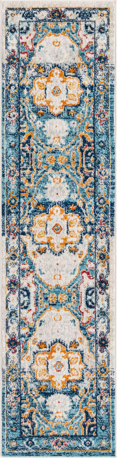 Teal 2' x 8' Madeline Vintage Runner Area Rug 100% Polypropylene Distressed Traditional Carpet for Classic Interior Home Design for Sale at Rug Engine