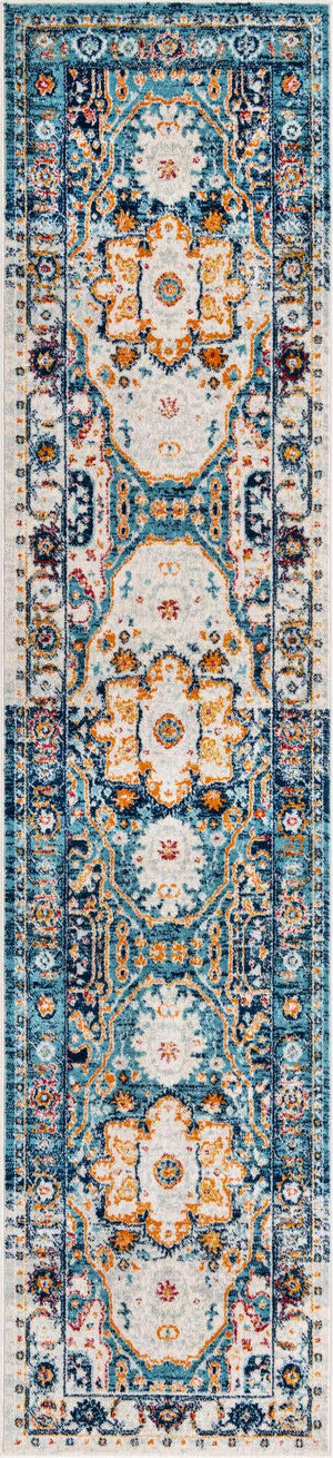 Teal 2' 11 x 13' Madeline Vintage Runner Area Rug 100% Polypropylene Distressed Traditional Carpet for Classic Interior Home Design for Sale at Rug Engine