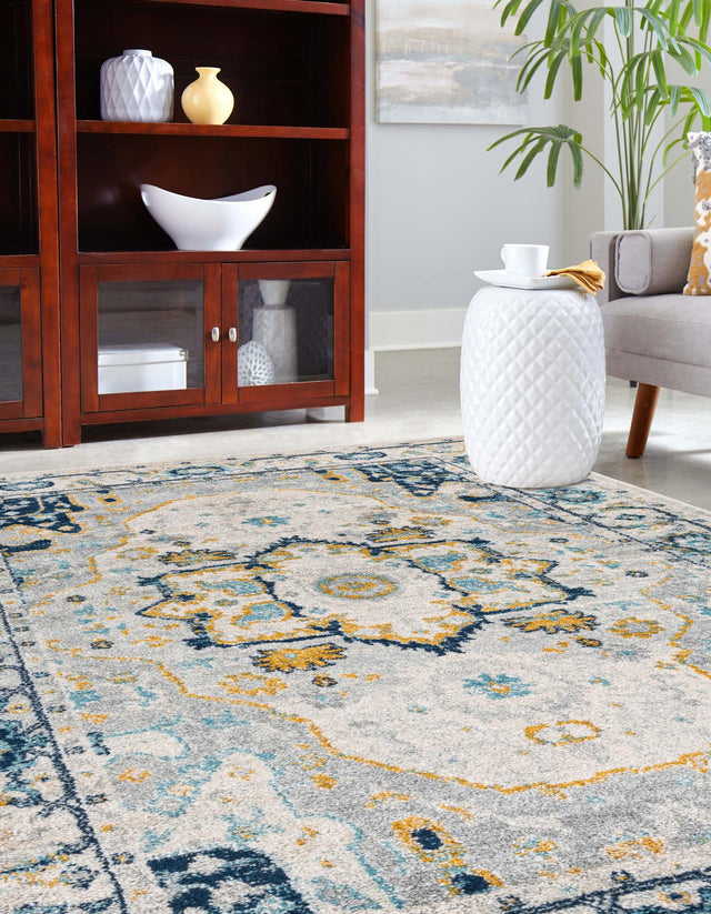 Gray 7' 10 x 10' Madeline Vintage Rectangle Area Rug 100% Polypropylene Distressed Traditional Carpet for Classic Interior Home Design for Sale at Rug Engine