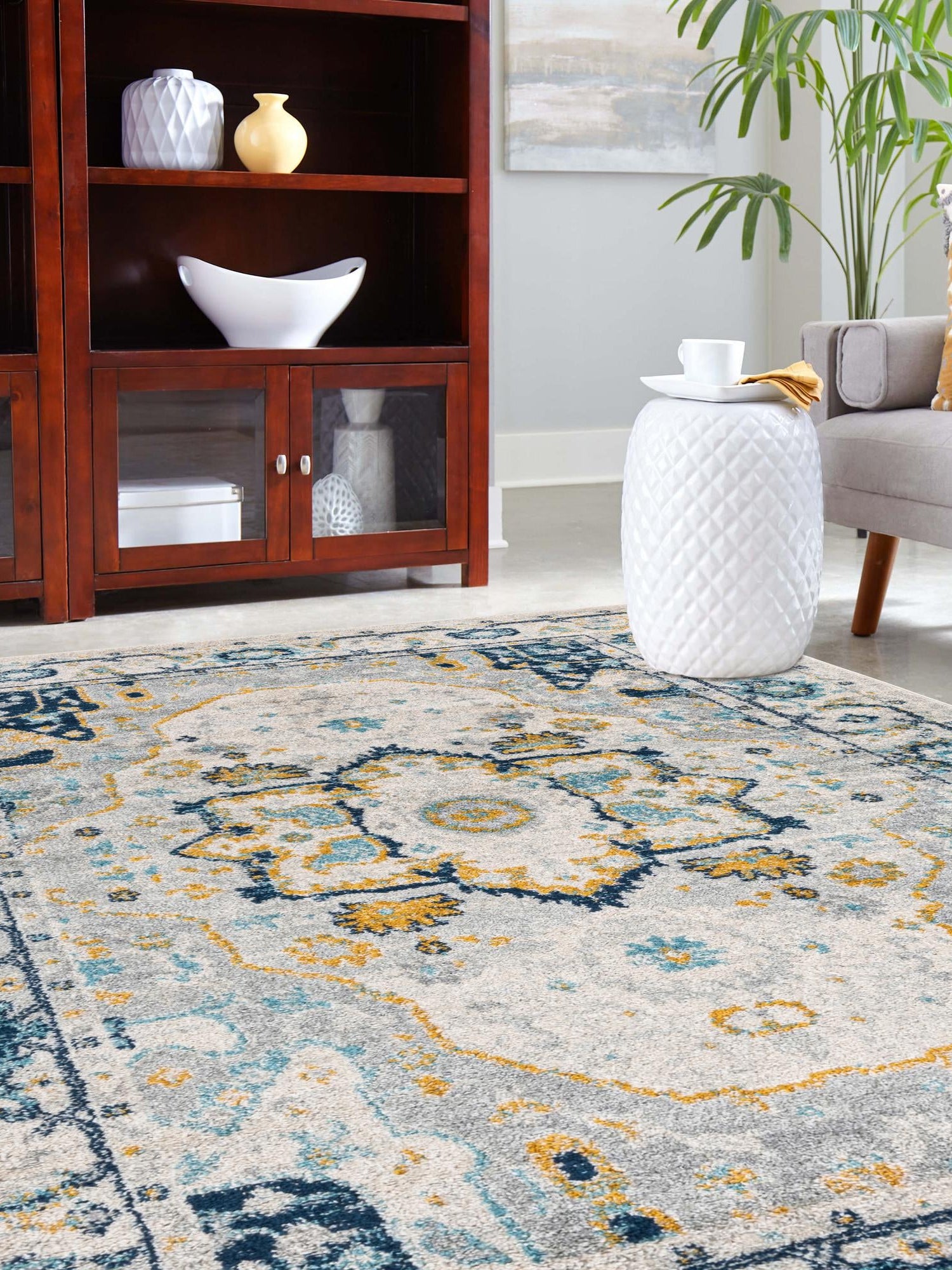 Gray 4' x 6' Madeline Vintage Rectangle Area Rug 100% Polypropylene Distressed Traditional Carpet for Classic Interior Home Design for Sale at Rug Engine