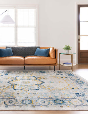 Gray 7' 10 x 10' Madeline Vintage Rectangle Area Rug 100% Polypropylene Distressed Traditional Carpet for Classic Interior Home Design for Sale at Rug Engine