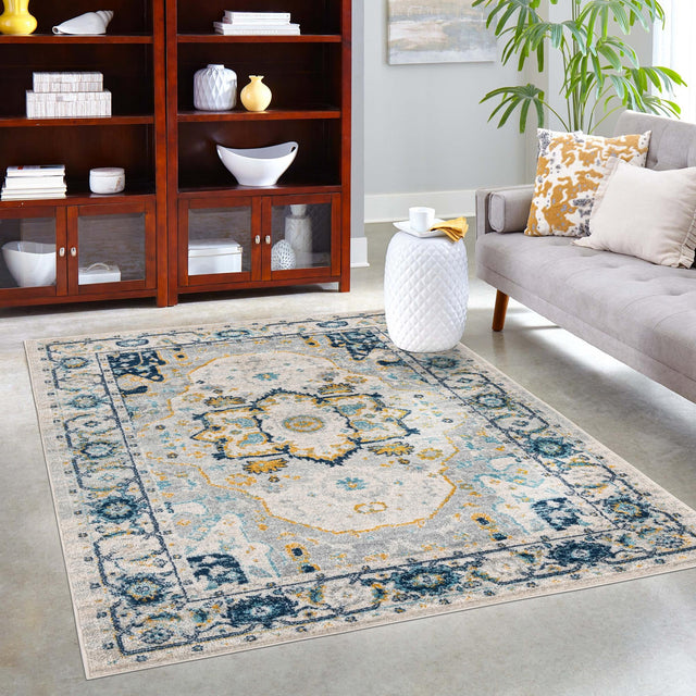 Gray 7' 10 x 10' Madeline Vintage Rectangle Area Rug 100% Polypropylene Distressed Traditional Carpet for Classic Interior Home Design for Sale at Rug Engine
