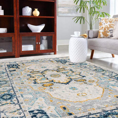 Gray 7' 10 x 10' Madeline Vintage Rectangle Area Rug 100% Polypropylene Distressed Traditional Carpet for Classic Interior Home Design for Sale at Rug Engine