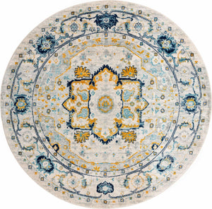 Gray 7' 10 x 7' 10 Madeline Vintage Round Area Rug 100% Polypropylene Distressed Traditional Carpet for Classic Interior Home Design for Sale at Rug Engine