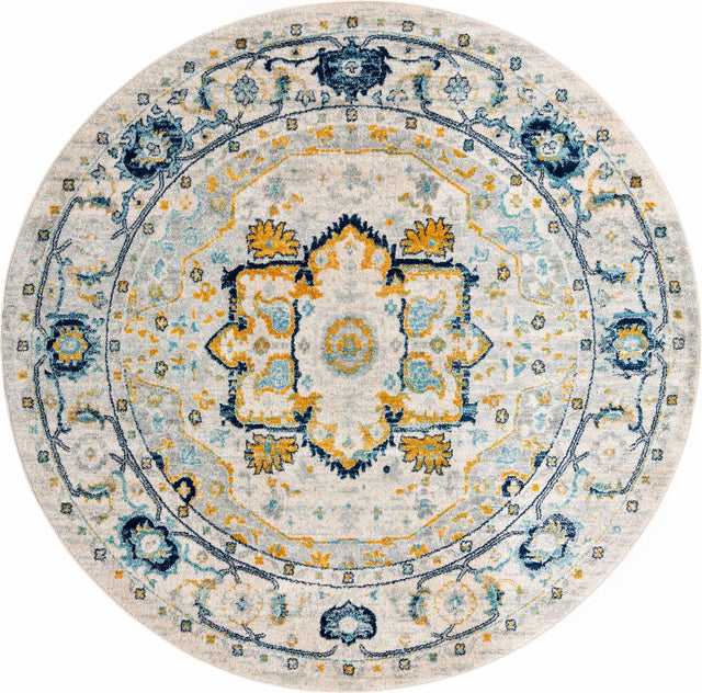 Gray 7' 10 x 7' 10 Madeline Vintage Round Area Rug 100% Polypropylene Distressed Traditional Carpet for Classic Interior Home Design for Sale at Rug Engine
