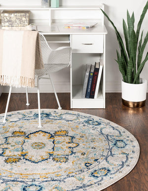 Gray 7' 10 x 7' 10 Madeline Vintage Round Area Rug 100% Polypropylene Distressed Traditional Carpet for Classic Interior Home Design for Sale at Rug Engine