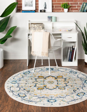 Gray 7' 10 x 7' 10 Madeline Vintage Round Area Rug 100% Polypropylene Distressed Traditional Carpet for Classic Interior Home Design for Sale at Rug Engine