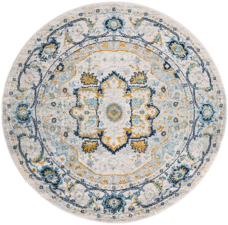 Gray 5' 3 x 5' 3 Madeline Vintage Round Area Rug 100% Polypropylene Distressed Traditional Carpet for Classic Interior Home Design for Sale at Rug Engine