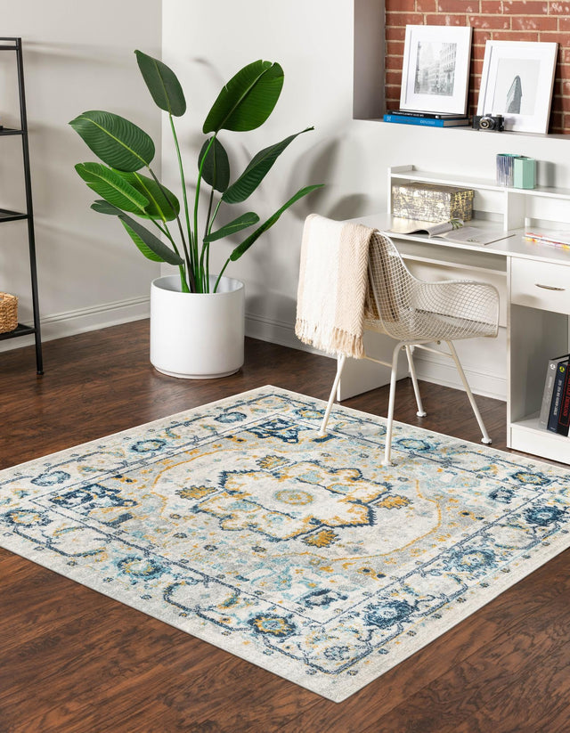 Gray 5' 3 x 5' 3 Madeline Vintage Square Area Rug 100% Polypropylene Distressed Traditional Carpet for Classic Interior Home Design for Sale at Rug Engine
