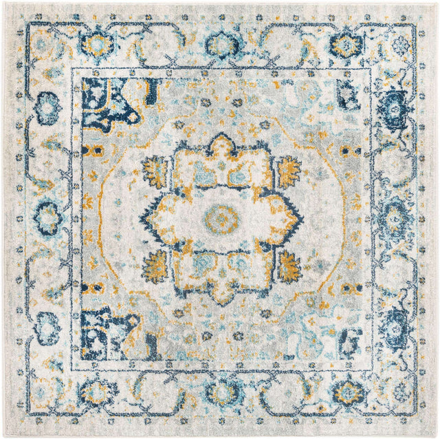 Gray 5' 3 x 5' 3 Madeline Vintage Square Area Rug 100% Polypropylene Distressed Traditional Carpet for Classic Interior Home Design for Sale at Rug Engine