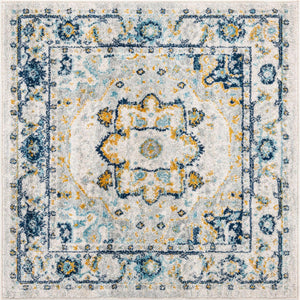 Gray 4' x 4' Madeline Vintage Square Area Rug 100% Polypropylene Distressed Traditional Carpet for Classic Interior Home Design for Sale at Rug Engine