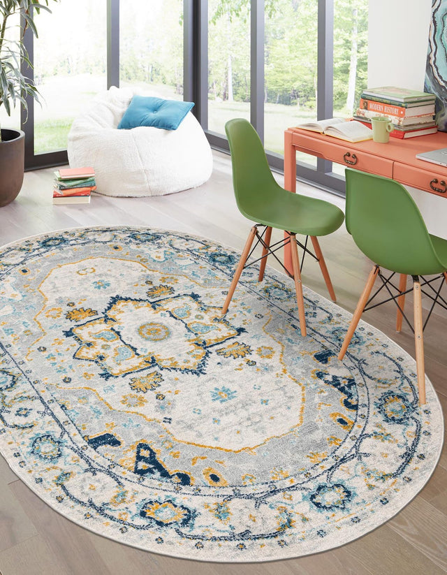 Gray 5' 3 x 8' Madeline Vintage Oval Area Rug 100% Polypropylene Distressed Traditional Carpet for Classic Interior Home Design for Sale at Rug Engine