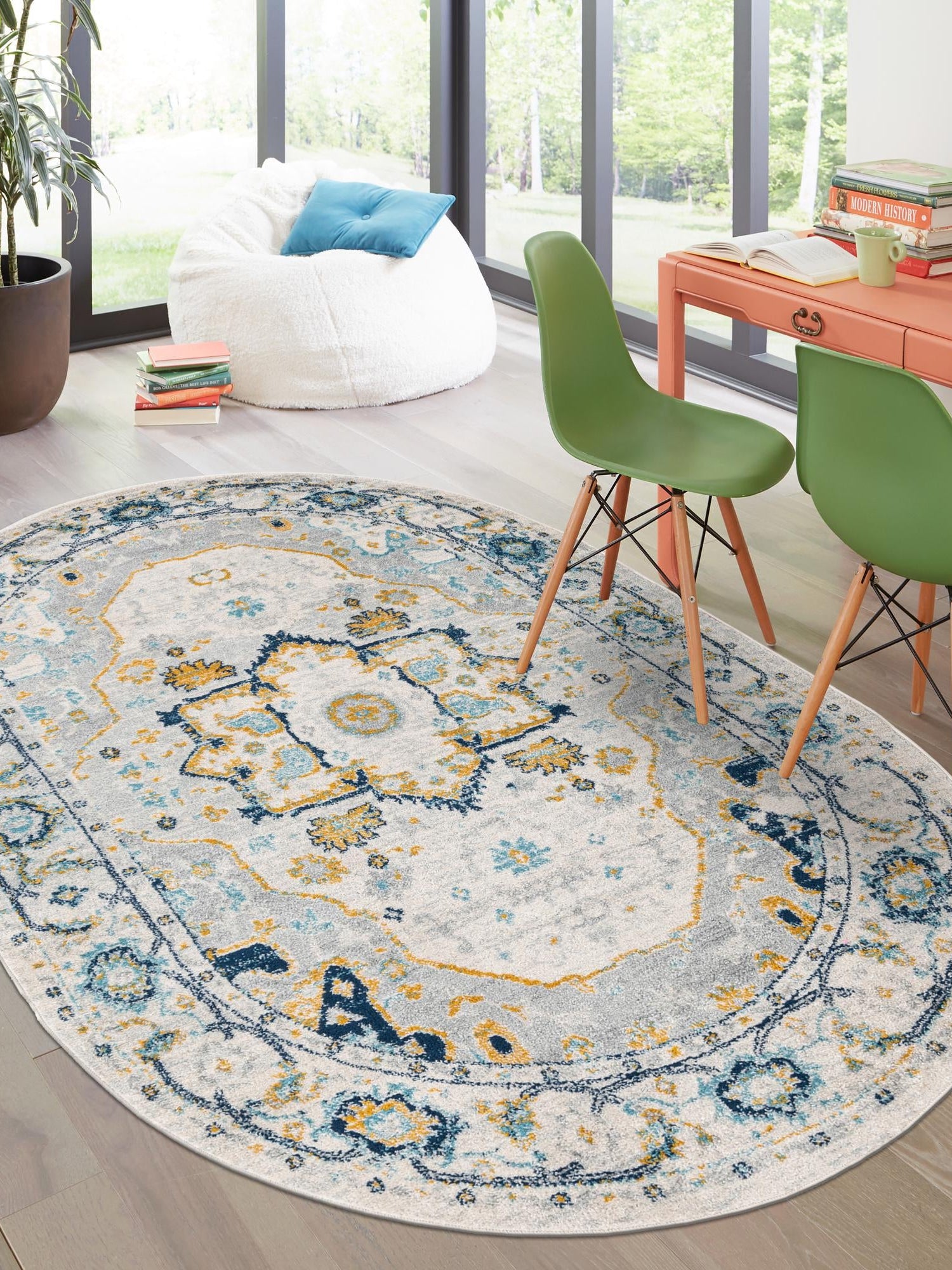 Gray 4' x 6' Madeline Vintage Oval Area Rug 100% Polypropylene Distressed Traditional Carpet for Classic Interior Home Design for Sale at Rug Engine