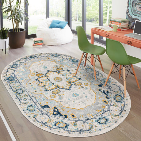 Gray 4' x 6' Madeline Vintage Oval Area Rug 100% Polypropylene Distressed Traditional Carpet for Classic Interior Home Design for Sale at Rug Engine