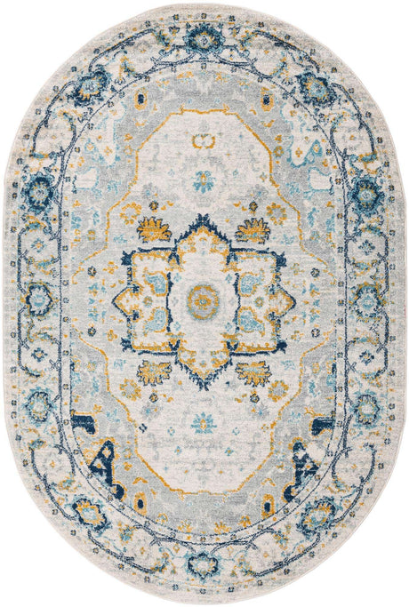 Gray 5' 3 x 8' Madeline Vintage Oval Area Rug 100% Polypropylene Distressed Traditional Carpet for Classic Interior Home Design for Sale at Rug Engine