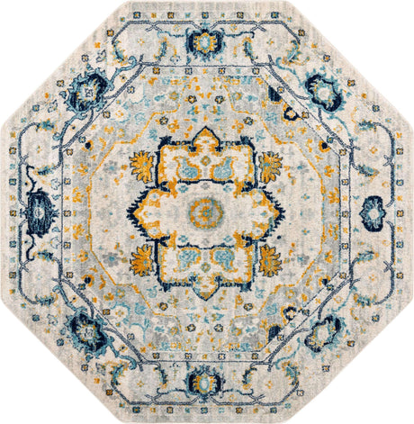 Gray 7' 10 x 7' 10 Madeline Vintage Octagon Area Rug 100% Polypropylene Distressed Traditional Carpet for Classic Interior Home Design for Sale at Rug Engine