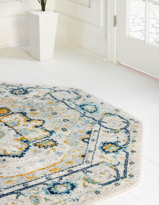 Gray 7' 10 x 7' 10 Madeline Vintage Octagon Area Rug 100% Polypropylene Distressed Traditional Carpet for Classic Interior Home Design for Sale at Rug Engine