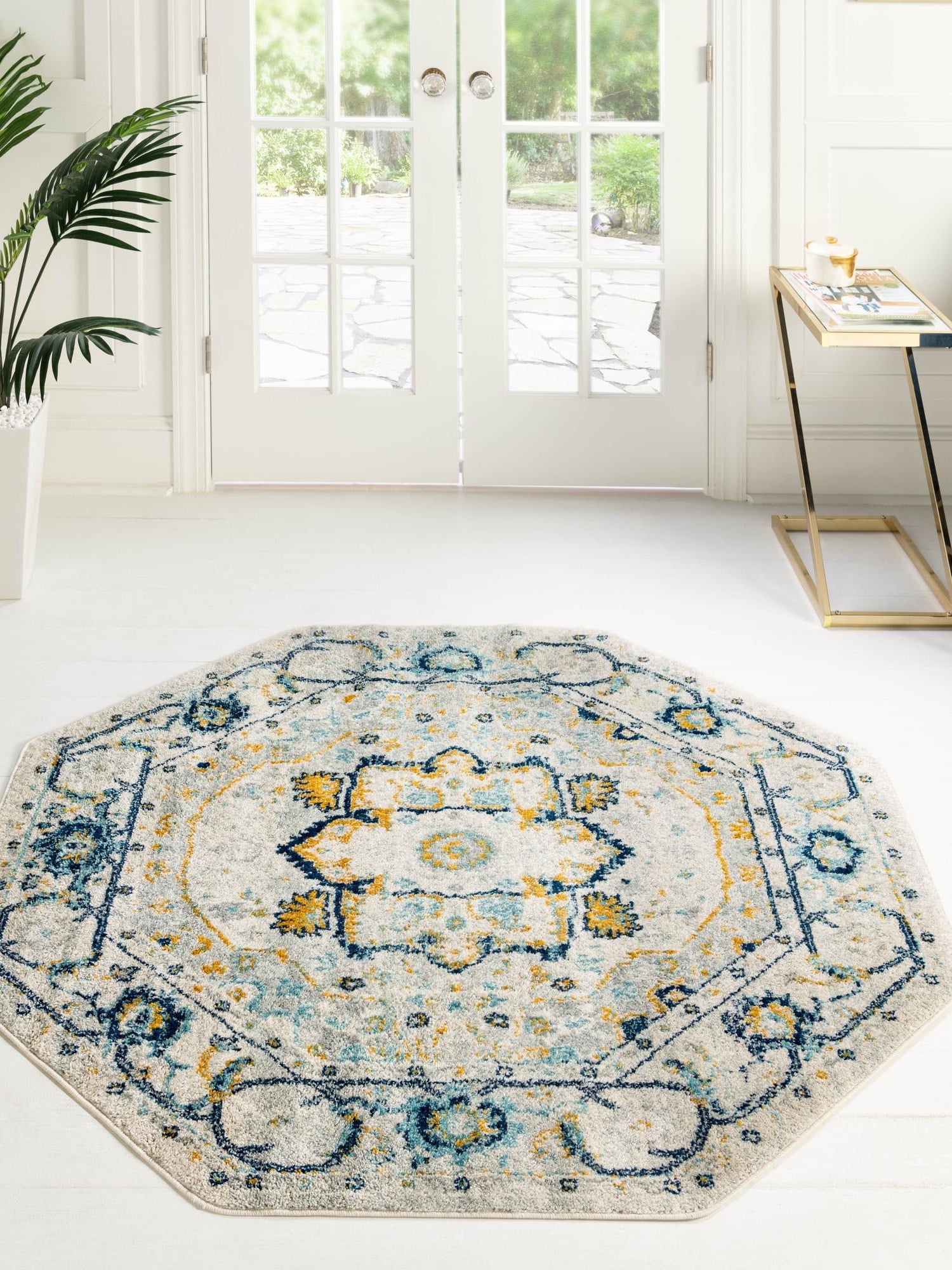 Gray 5' 3 x 5' 3 Madeline Vintage Octagon Area Rug 100% Polypropylene Distressed Traditional Carpet for Classic Interior Home Design for Sale at Rug Engine