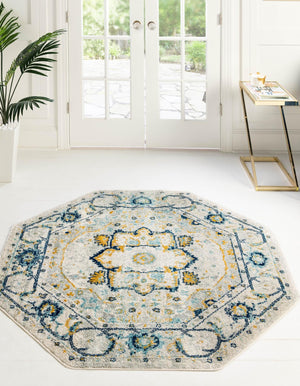 Gray 5' 3 x 5' 3 Madeline Vintage Octagon Area Rug 100% Polypropylene Distressed Traditional Carpet for Classic Interior Home Design for Sale at Rug Engine