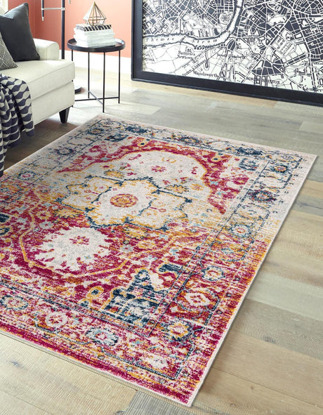 Pink Gray 7' 10 x 10' Madeline Vintage Rectangle Area Rug 100% Polypropylene Distressed Traditional Carpet for Classic Interior Home Design for Sale at Rug Engine