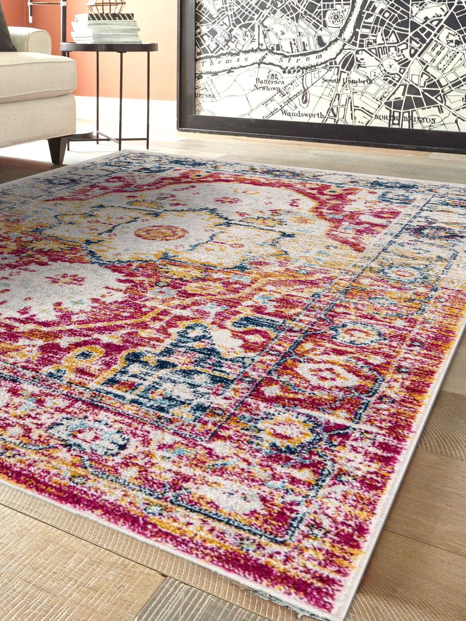 Pink Gray 3' 3 x 5' 3 Madeline Vintage Rectangle Area Rug 100% Polypropylene Distressed Traditional Carpet for Classic Interior Home Design for Sale at Rug Engine
