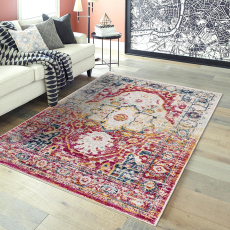 Pink Gray 7' x 10' Madeline Vintage Rectangle Area Rug 100% Polypropylene Distressed Traditional Carpet for Classic Interior Home Design for Sale at Rug Engine