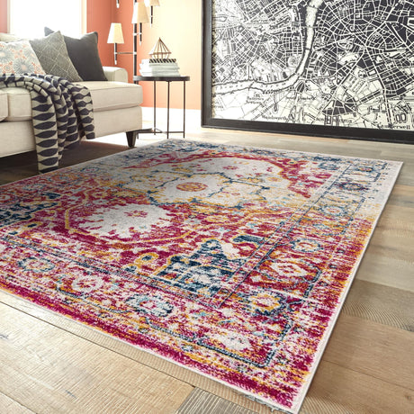Pink Gray 7' x 10' Madeline Vintage Rectangle Area Rug 100% Polypropylene Distressed Traditional Carpet for Classic Interior Home Design for Sale at Rug Engine