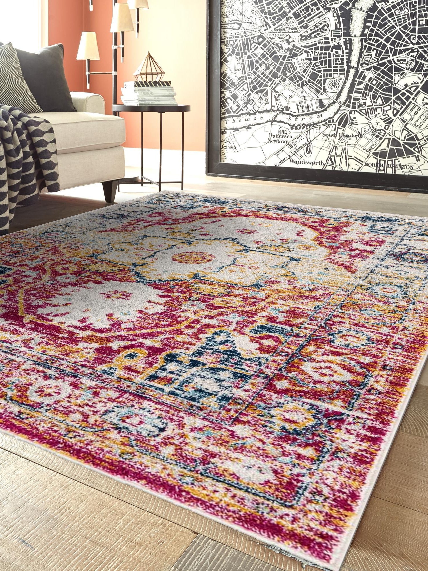 Pink Gray 10' x 14' Madeline Vintage Rectangle Area Rug 100% Polypropylene Distressed Traditional Carpet for Classic Interior Home Design for Sale at Rug Engine