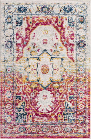 Pink Gray 5' 3 x 8' Madeline Vintage Rectangle Area Rug 100% Polypropylene Distressed Traditional Carpet for Classic Interior Home Design for Sale at Rug Engine