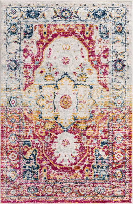 Pink Gray 5' 3 x 8' Madeline Vintage Rectangle Area Rug 100% Polypropylene Distressed Traditional Carpet for Classic Interior Home Design for Sale at Rug Engine