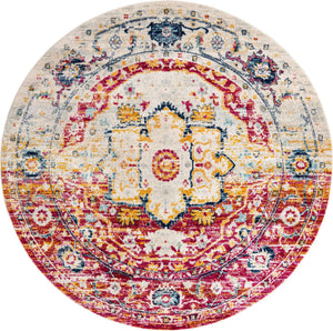 Pink Gray 7' 10 x 7' 10 Madeline Vintage Round Area Rug 100% Polypropylene Distressed Traditional Carpet for Classic Interior Home Design for Sale at Rug Engine