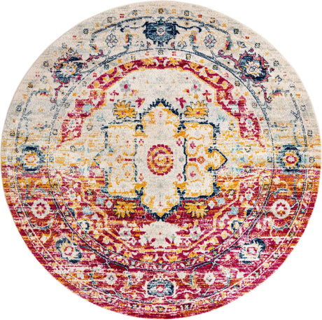 Pink Gray 7' 10 x 7' 10 Madeline Vintage Round Area Rug 100% Polypropylene Distressed Traditional Carpet for Classic Interior Home Design for Sale at Rug Engine