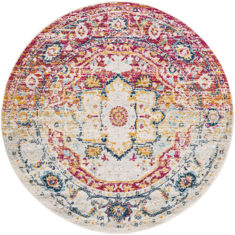 Pink Gray 5' 3 x 5' 3 Madeline Vintage Round Area Rug 100% Polypropylene Distressed Traditional Carpet for Classic Interior Home Design for Sale at Rug Engine