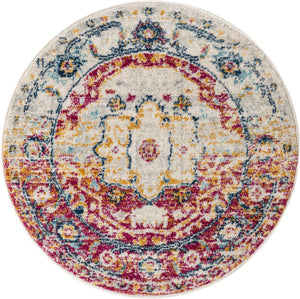 Pink Gray 3' x 3' Madeline Vintage Round Area Rug 100% Polypropylene Distressed Traditional Carpet for Classic Interior Home Design for Sale at Rug Engine